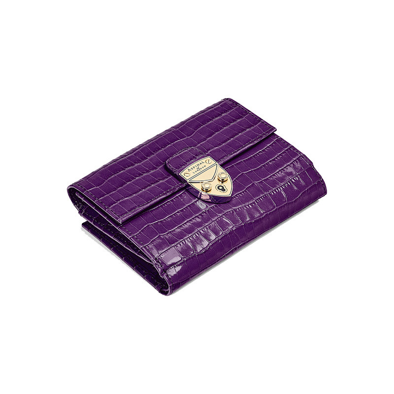 aspinal of london紫水晶小鳄鱼纹牛皮小号梅费尔钱包 紫色 女士包袋