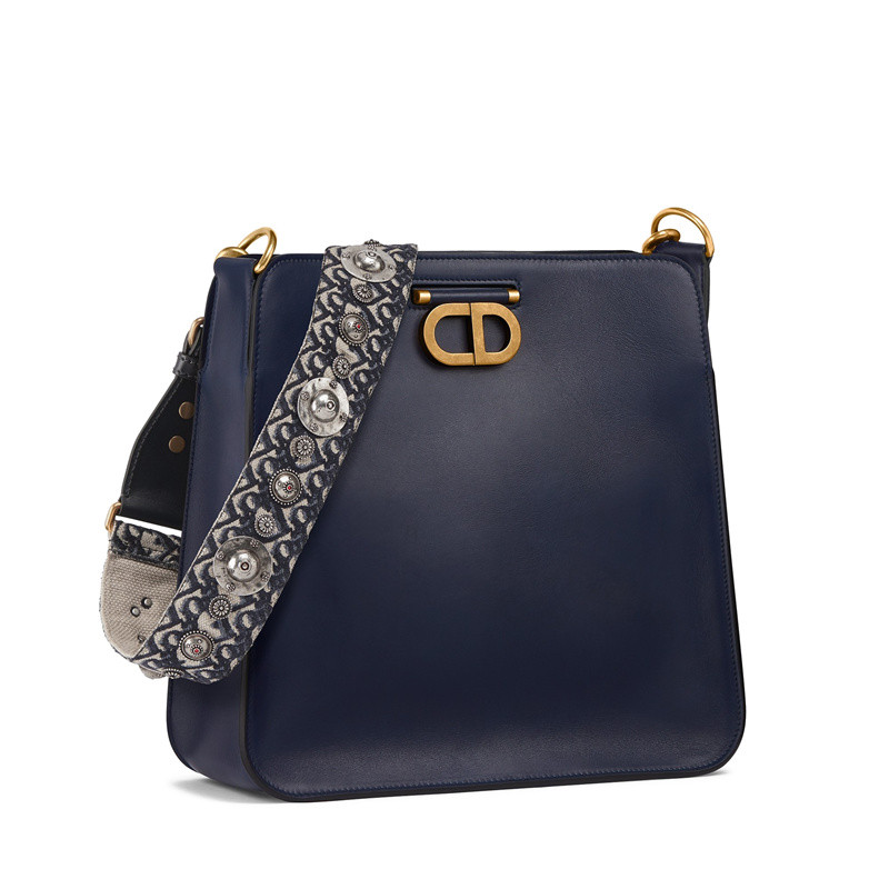 dior/迪奥 18秋冬新款cd hobo 女士深蓝色牛皮cd标志手提单肩包