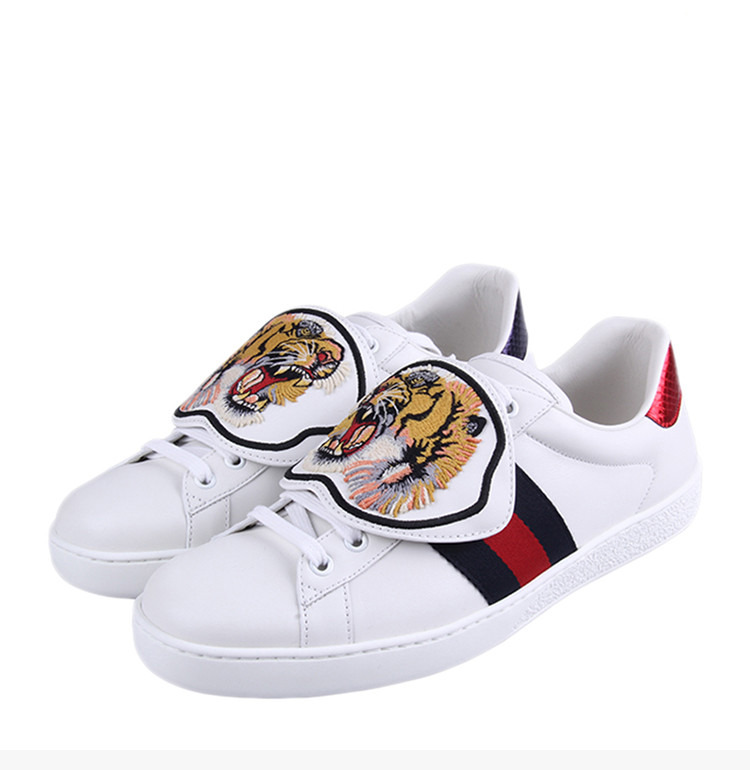 gucci/古驰 男士白色皮革老虎刺绣贴花休闲鞋运动鞋小白鞋板鞋男鞋