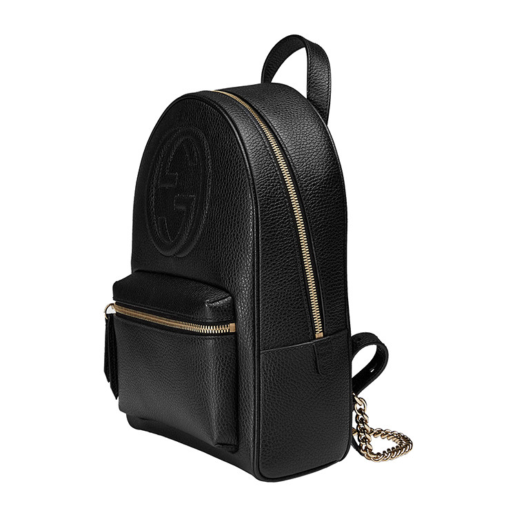 gucci/古驰 soho互扣式浮雕gg装饰黑色牛皮女士链条双肩包 431570 cao