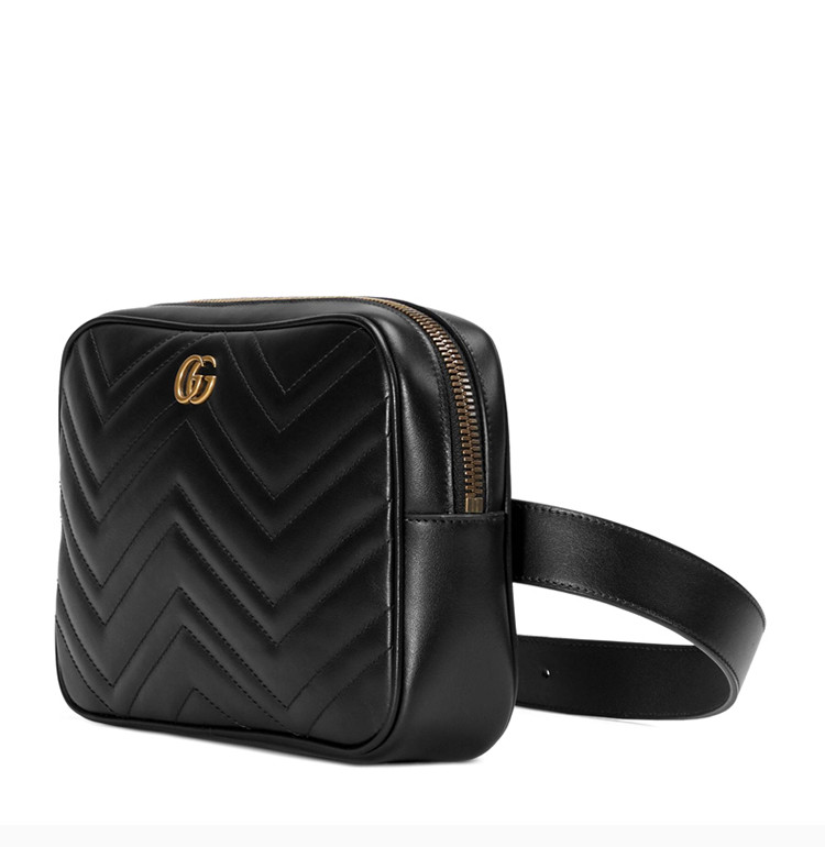 gucci 古驰 19春夏 gg marmont系列 男士黑色麂皮gg绗缝胸包腰包