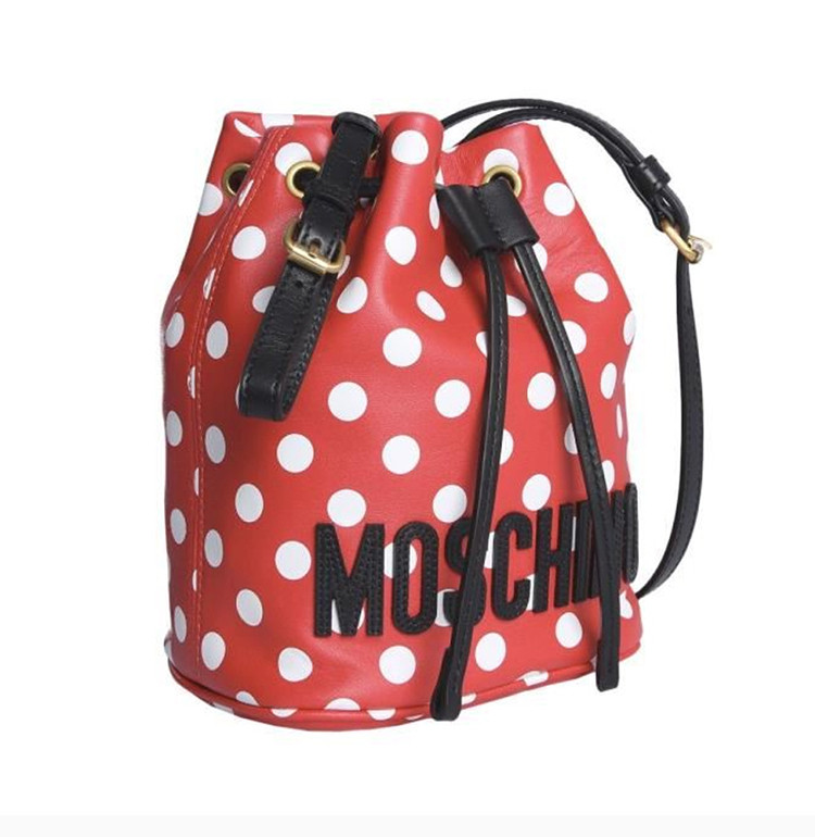 moschino/莫斯奇诺【19春夏新款】女士红色时尚波尔卡圆点水桶包单肩