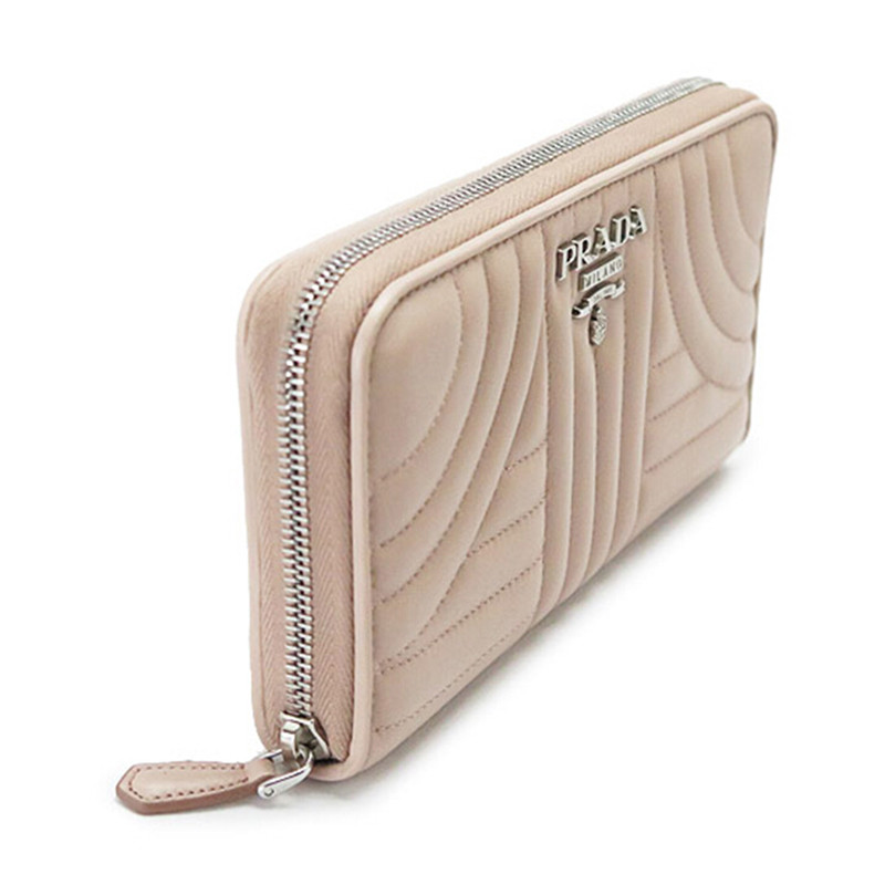 prada/普拉达 女士米色时尚车缝线牛皮拉链长款钱包 1ml506-2b0x-f0
