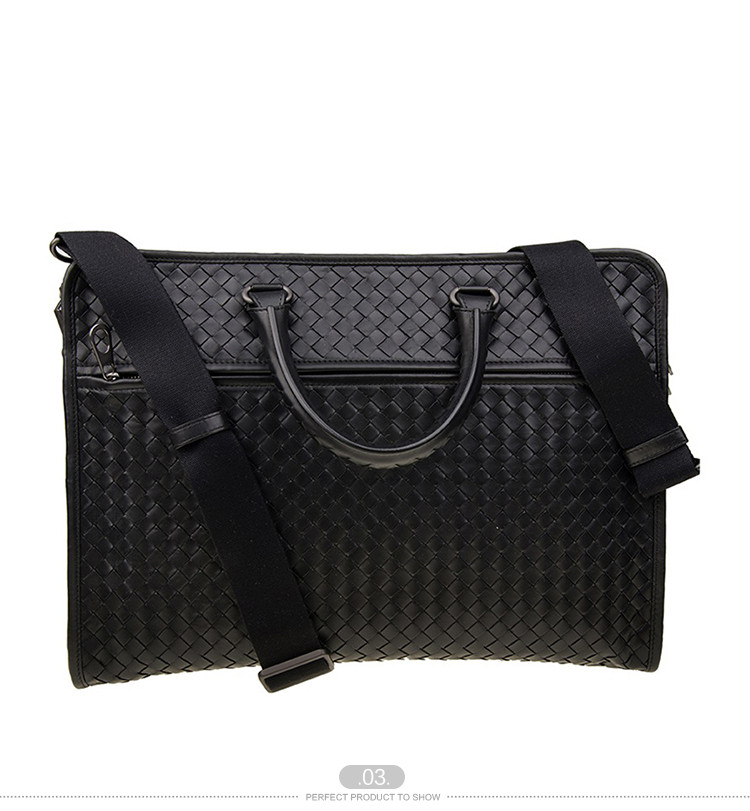 bottega veneta/葆蝶家 男包 黑色牛皮编织公文包通勤包手提包 248395