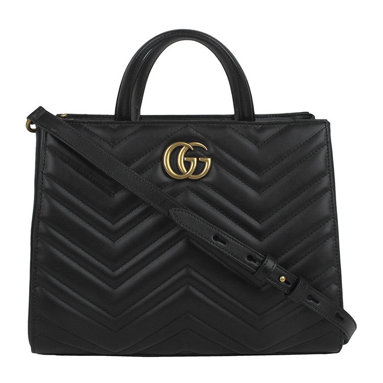 gucci/古驰女士黑色ggmarmont牛皮压纹双g手提包448054dtd1t1000黑色