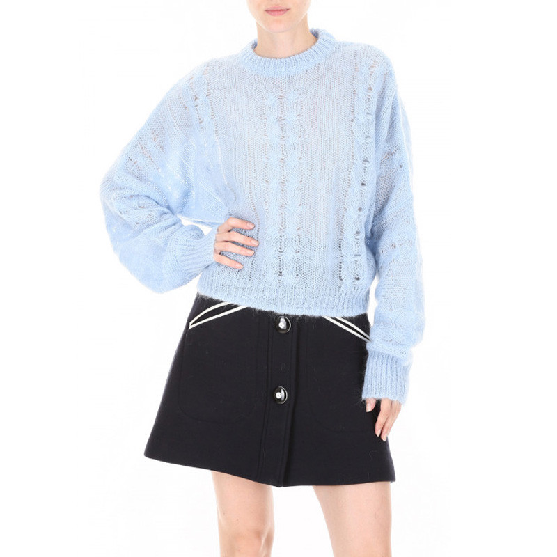 miumiu/缪缪 18秋冬女装新款 马海毛混纺羊毛套头衫蓝色针织衫/毛衣