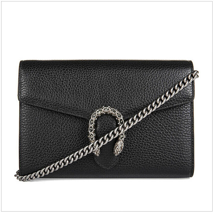 gucci 古驰 dionysus系列 女士黑色牛皮时尚迷你金属链条单肩斜挎包