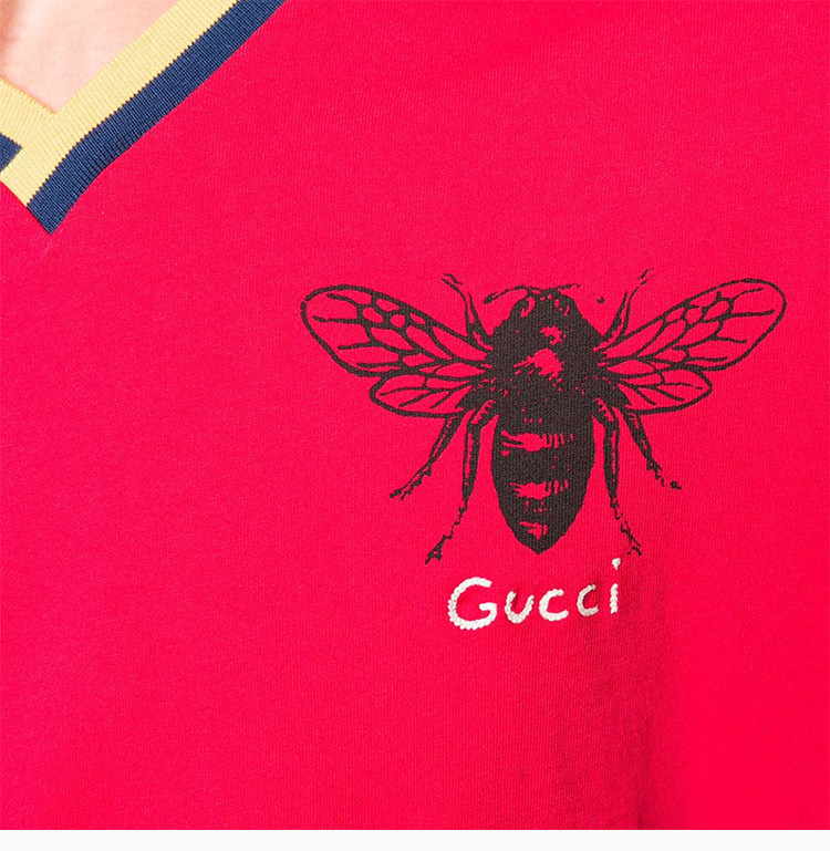 gucci 古驰 20春夏 男装 服装 红色棉质蜜蜂印花 男士短袖t恤