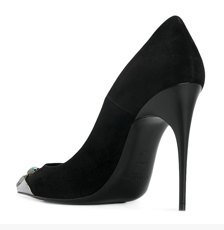 saint laurent paris/圣罗兰 ysl 女士黑色尖头点缀细跟高跟鞋女鞋