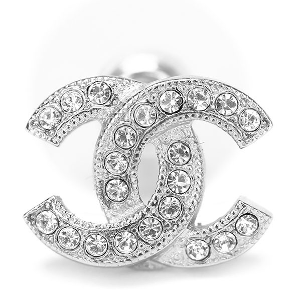 chanel/香奈儿 银色双c logo水钻耳钉