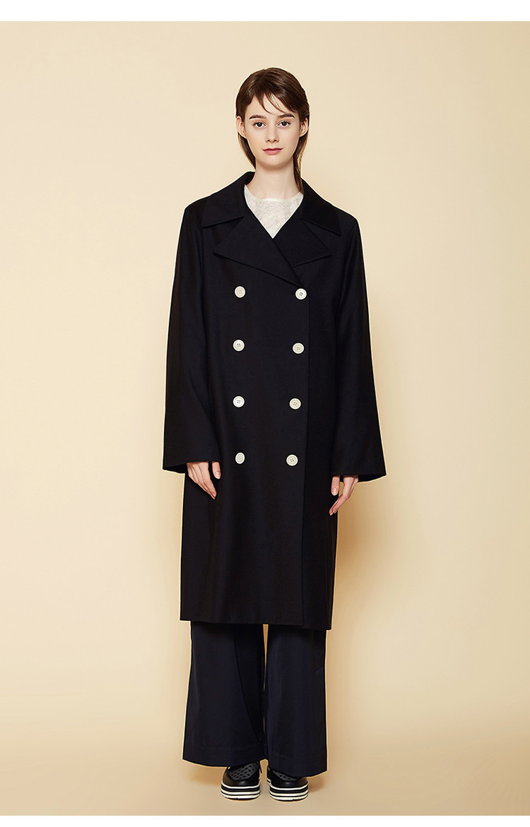 noixte/noixte pure系列深蓝色女士双排扣风衣