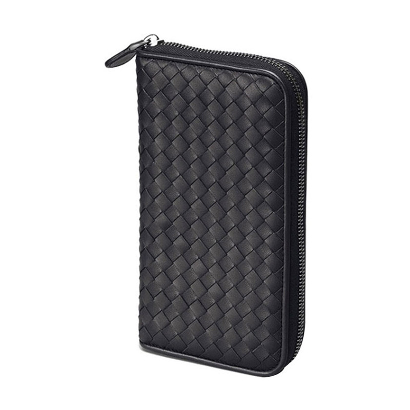 【包税】bottega veneta/葆蝶家 男士黑色牛皮拉链钱包 114076 v001n