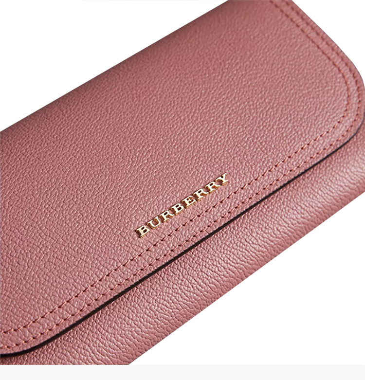 burberry/博柏利 女士粉色质感牛皮长款翻盖钱包钱夹 4048280