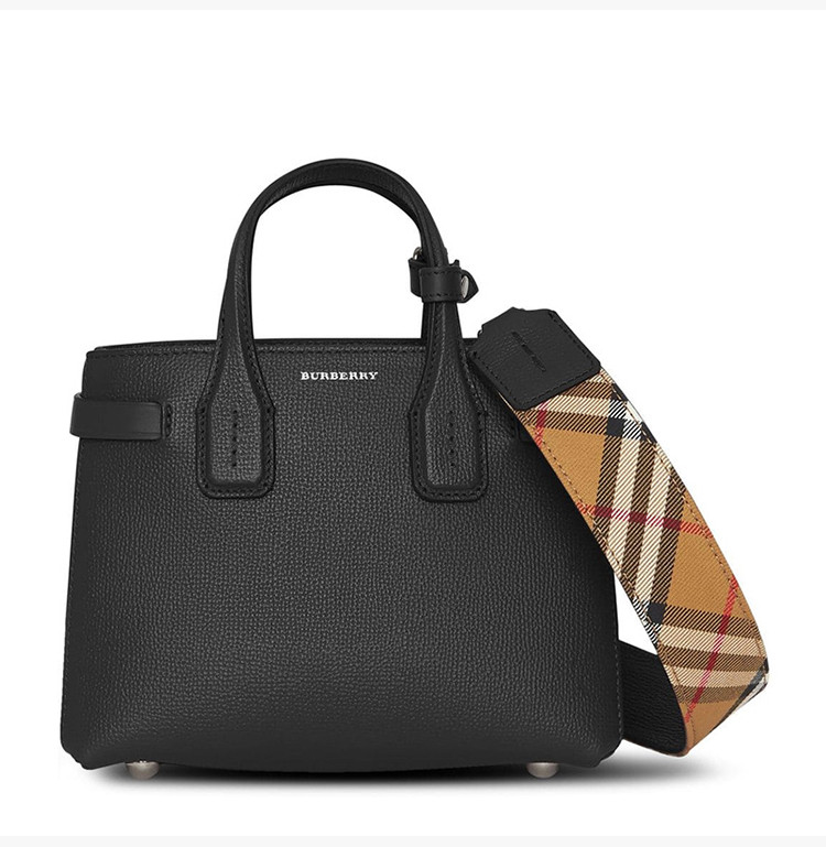 【情人节礼物】burberry/博柏利 the banner 班纳包 女士黑色小号皮革