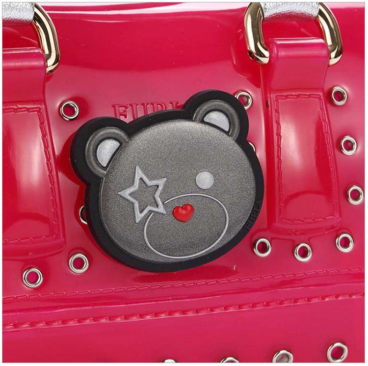 furla/芙拉 candy rock系列 女士玫红色pvc小熊装饰手提斜挎包