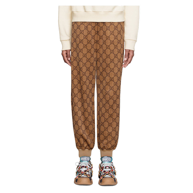 明星同款 gucci/古驰 女士棕色双g印花休闲运动裤