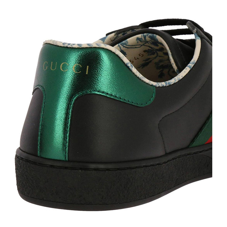 gucci/古驰 字母花卉印花男士黑色休闲运动 板鞋 男鞋#523455 0g290