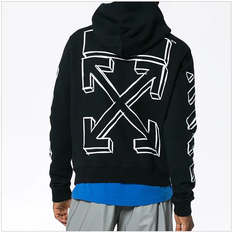off white/off white 男士黑色纯棉箭头标识时尚潮流长袖连帽卫衣