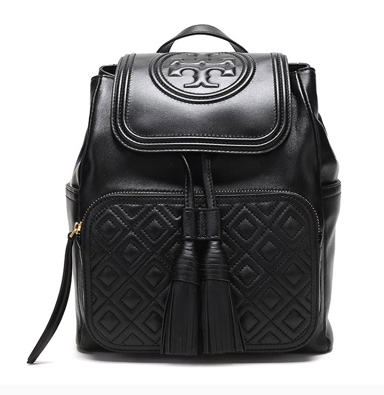 tory burch/汤丽柏琦 女士黑色牛皮流水元素时尚双肩包背包tb女包