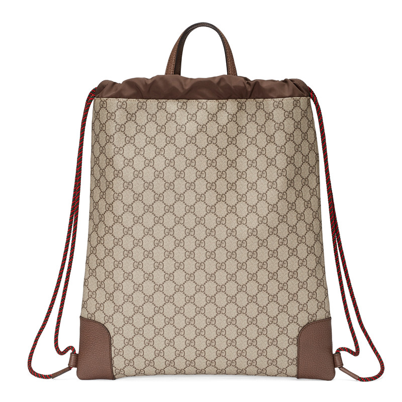 gucci/古驰 courrier男士米色帆布刺绣贴花气场猫抽绳双肩包