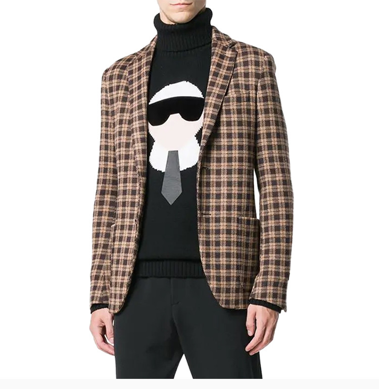 fendi 芬迪 男装 服饰 黑色羊绒老佛爷图案长袖高领 男士针织衫毛衣