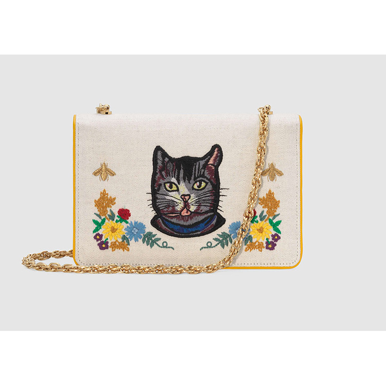 gucci/古驰2018新款早春女士猫咪花卉刺绣小肩包单肩包 499617 9kb1x
