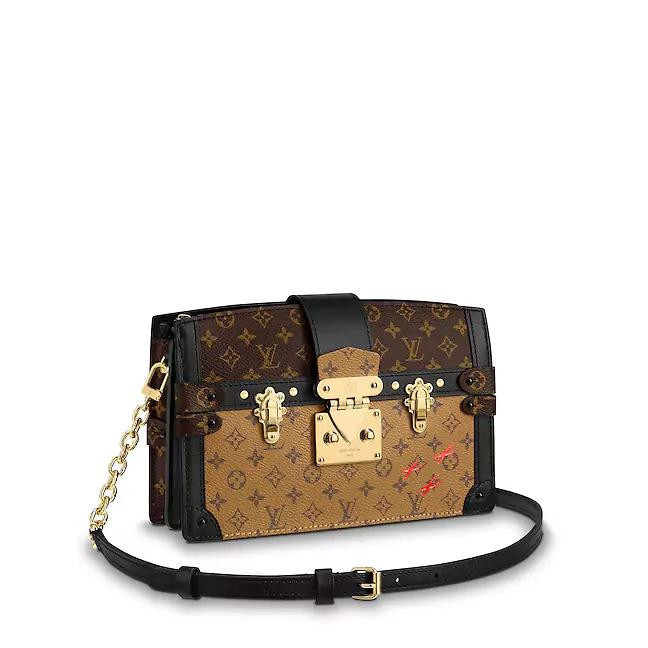 louisvuitton/路易威登18秋冬秀款trunk女士限量版拼色手袋单肩包m435