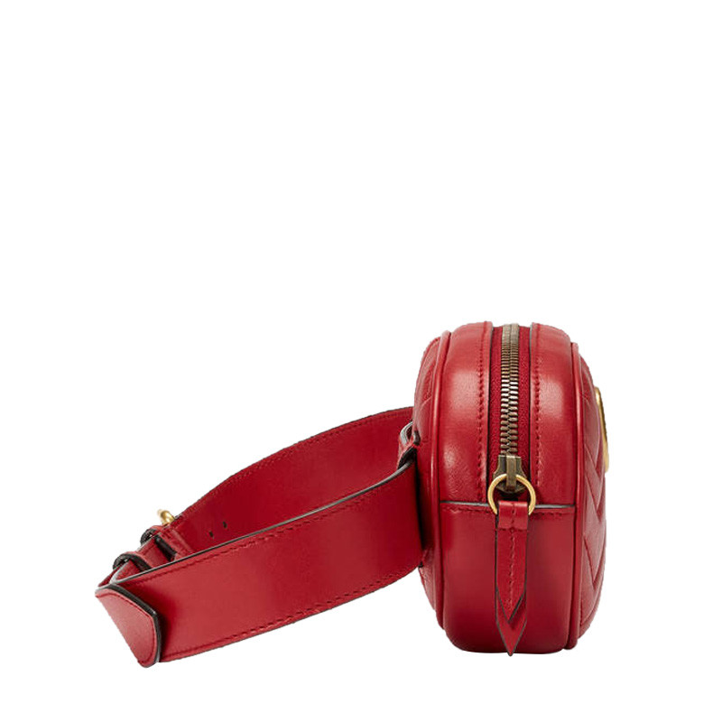gucci/古驰gg marmont女包 水波纹古琦经典双g logo红色牛皮拉链腰包