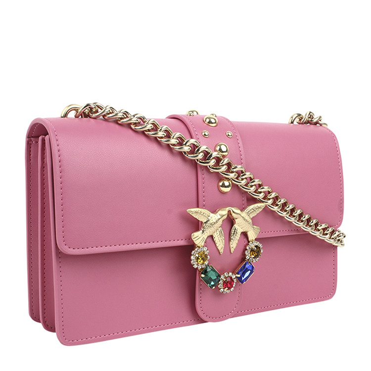 pinko/品高女士牛皮粉色铆钉镶钻燕子链条包单肩斜挎包1p2105y3xyn49
