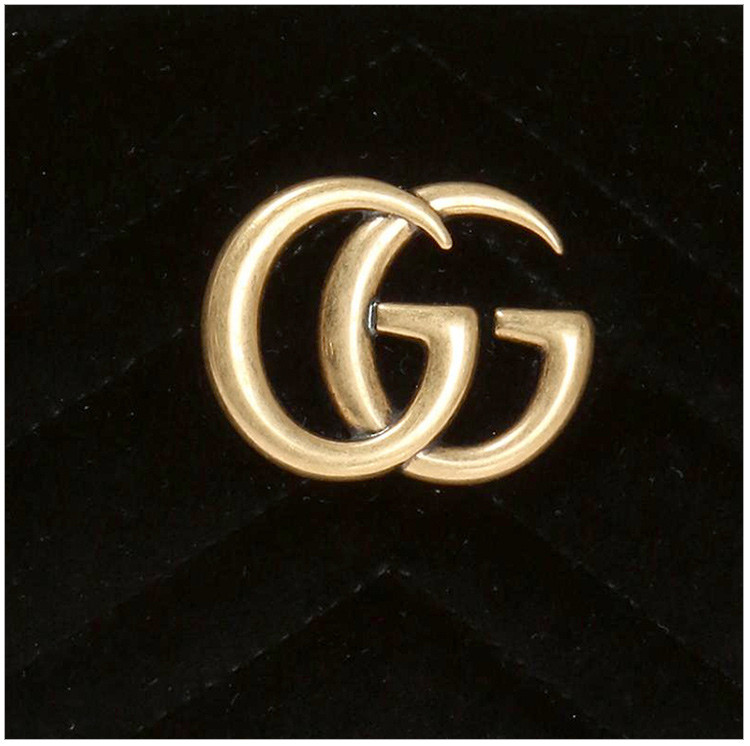 【包税】gucci/古驰 /gg marmont系列 女士黑色天鹅绒绗缝gg标时尚