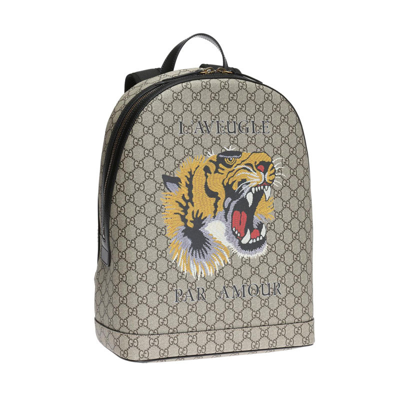 gucci/古驰 男士乌木色虎头印花双肩包 419584 9hxat 8666