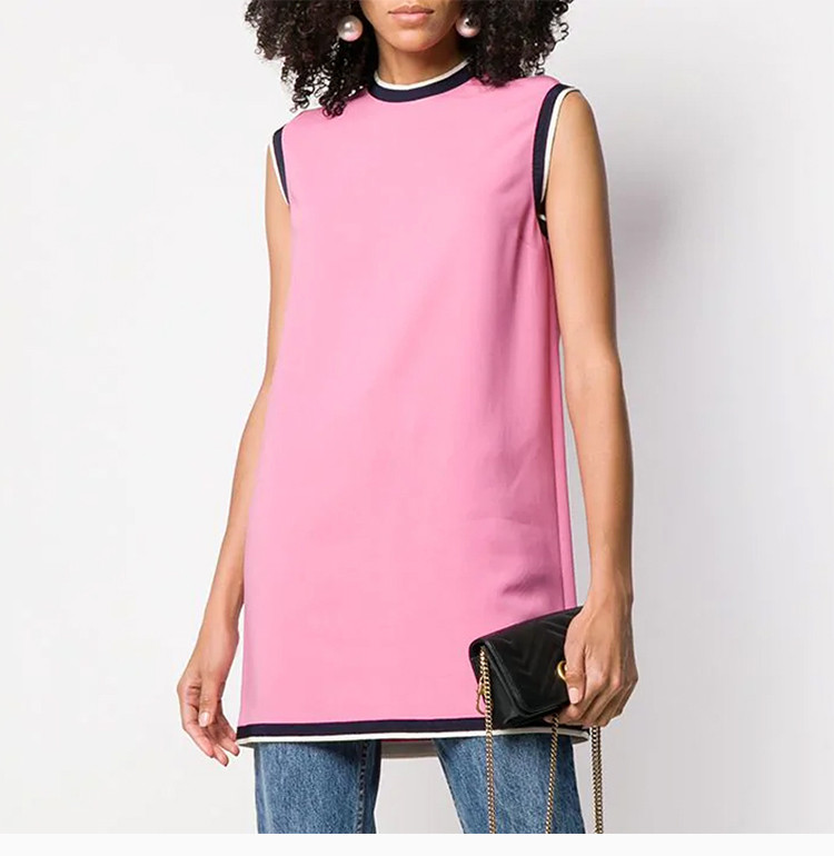 gucci 古驰 19春夏 女士粉红色纤维胶圆领无袖连衣裙