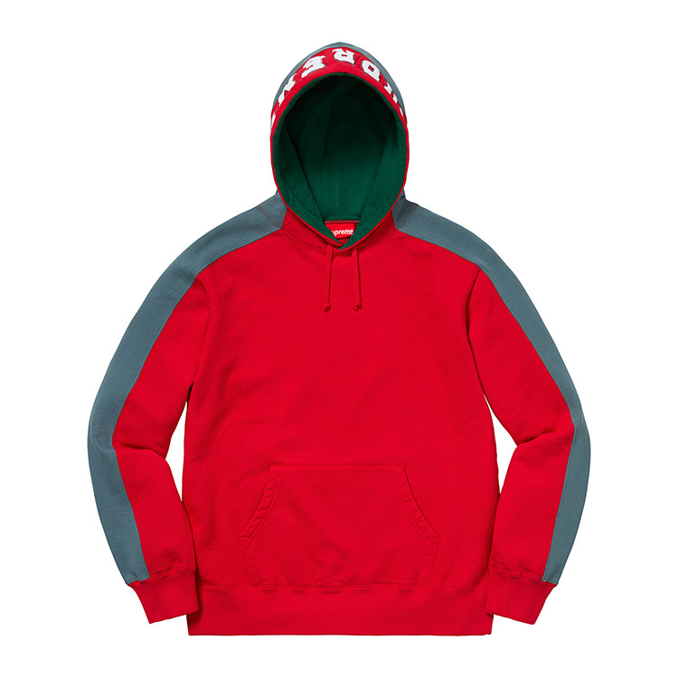 supreme 18fw paneled hooded 拼接 帽子绒logo 卫衣 帽衫