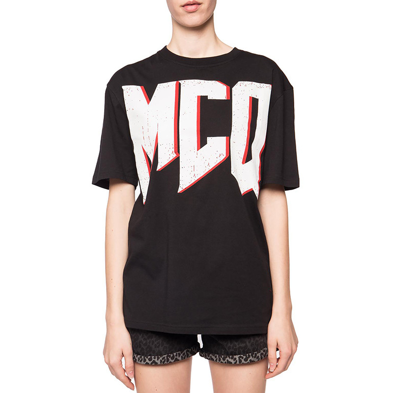 mcq alexander mcqueen/麦昆 女装黑色棉质logo撞色印花女士短袖t恤