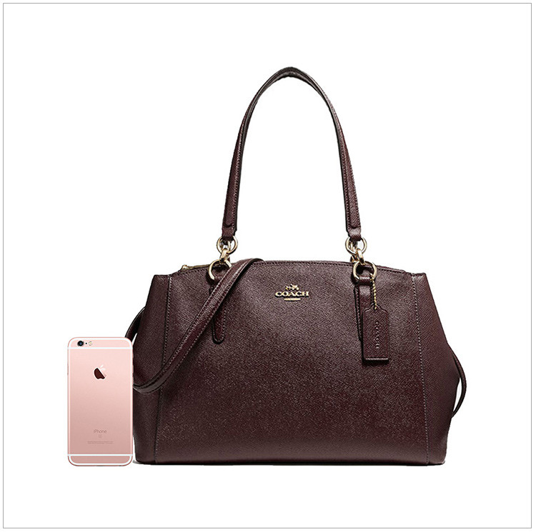 coach 蔻驰 女士酒红色中号经典十字纹单肩手提斜挎杀手包