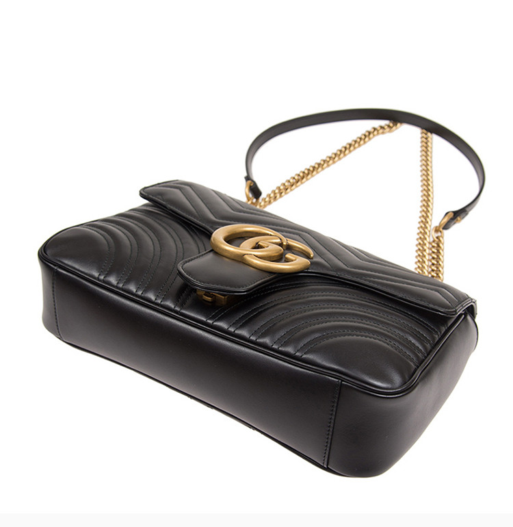 gucci/古驰 gg marmont系列 女士牛皮gg绗缝链条包大号单肩斜挎包手提