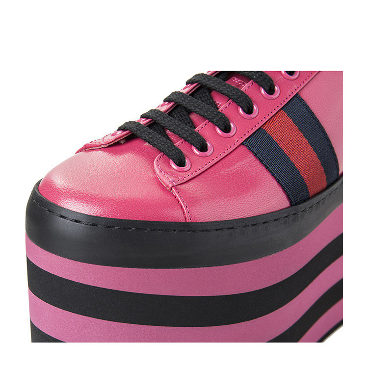 gucci/古驰 粉色牛皮标志性条纹细节玫女士厚底松糕鞋