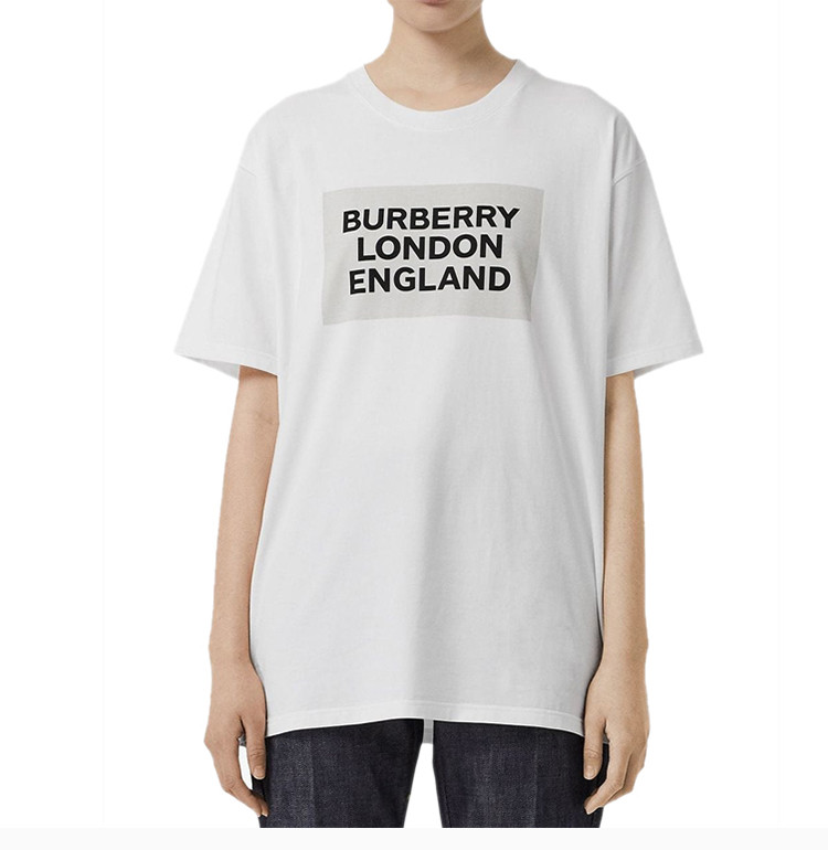 burberry/博柏利 19春夏 杨幂赵薇同款 女士白色棉质字母logo印花圆领