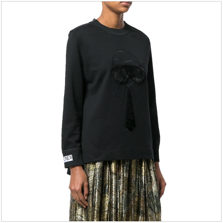 【fendi芬迪 女卫衣】fendi/芬迪 18秋冬女士黑色纯棉老佛爷亮片后背