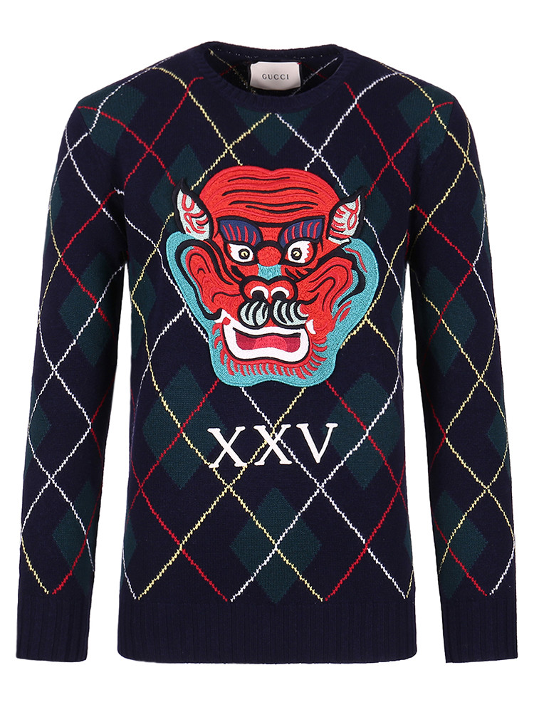 gucci/古驰男士虎头印花针织衫 毛衣 474333 xh
