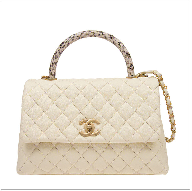 chanel/香奈儿 女士米白色牛皮手提单肩斜挎包