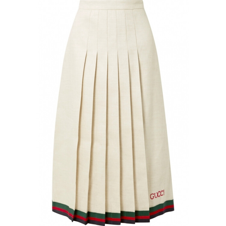 【t台同款】gucci/古驰 女士刺绣亚麻百褶半身裙#512882 zkm65 9405