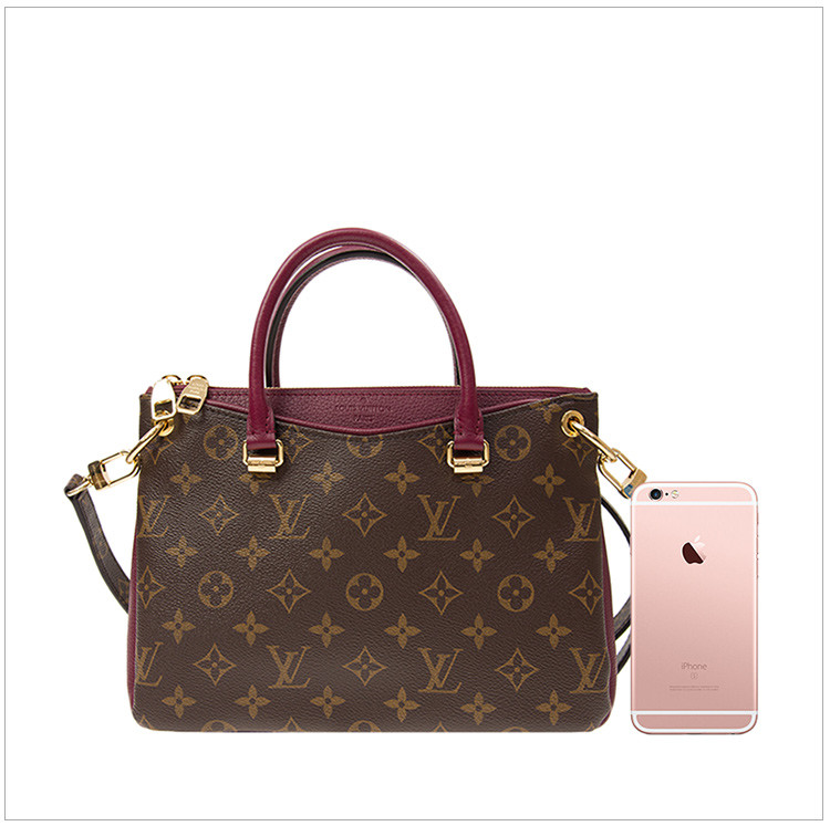 louis vuitton 路易 威登 女士咖啡色皮革logo印花红色肩带通勤包单肩