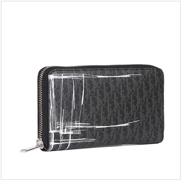 【dior迪奥 钱包】dior迪奥男士黑灰色帆布配牛皮长款拉链钱夹【正品