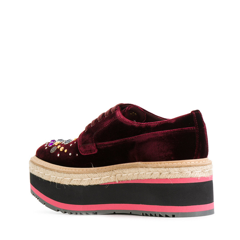 prada/普拉达 新款红丝绒宝石镶嵌松糕鞋 1e895h 色号 068