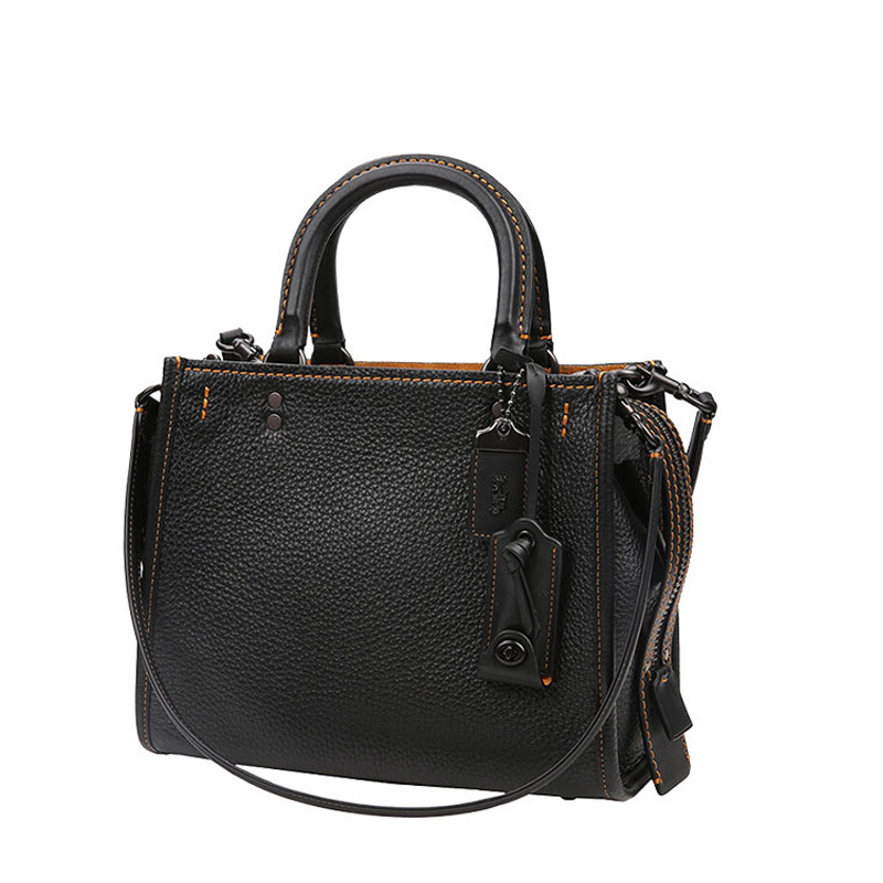【包税】coach/蔻驰 女士黑色中号swagger系列皮质手提包 54536 bpblk