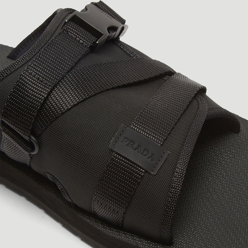 prada/普拉达 19春夏新款男士黑色尼龙旅行者凉拖 4x3214 71l f0002