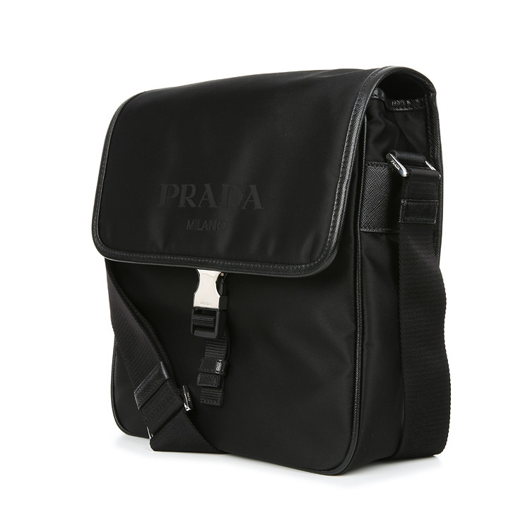 prada/普拉达男士尼龙翻盖单肩包 斜挎包 pr17shb284 xh 黑色