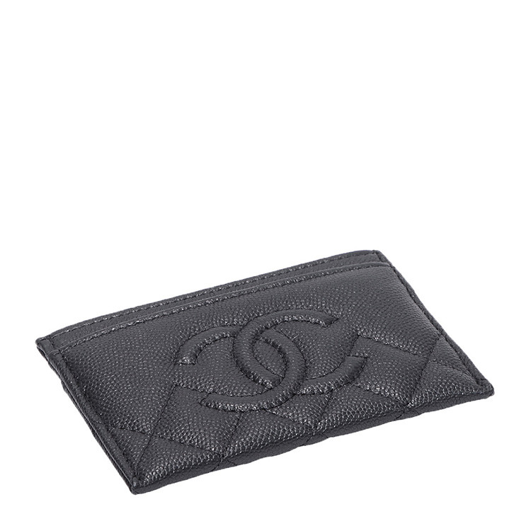 chanel/香奈儿 标志性cc交扣浮雕标志黑色颗粒压花小羊皮女士小型皮具