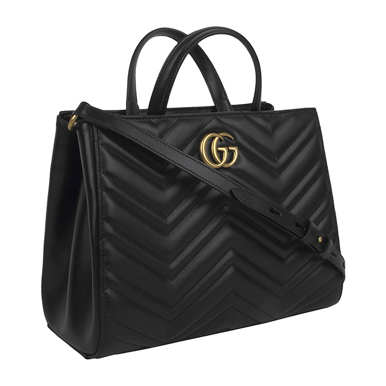 gucci/古驰女士黑色ggmarmont牛皮压纹双g手提包448054dtd1t1000黑色